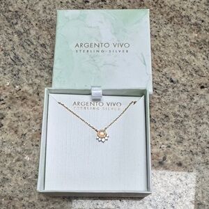 Argento Vivo Gold Tone Necklace with Pink Center and Dainty Crystal Accents